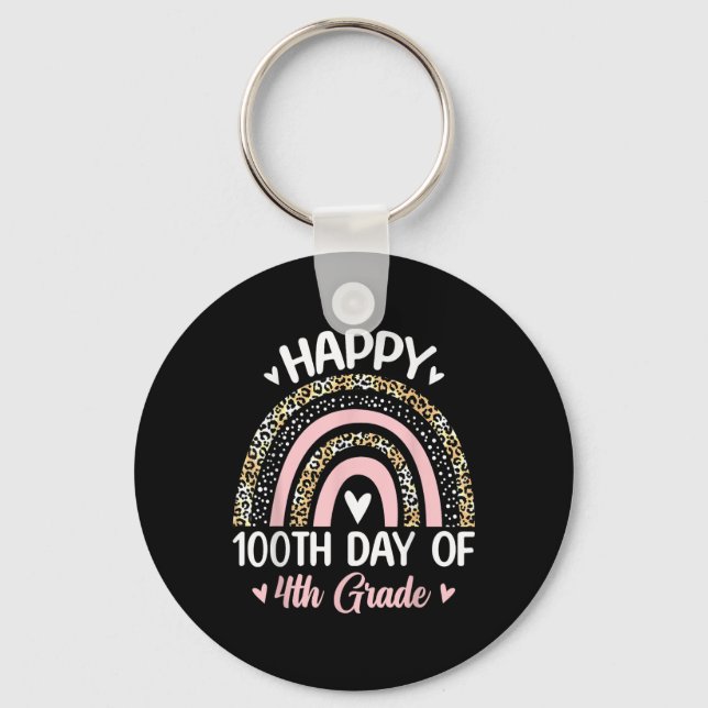 100th Day Of 4th Grade School Rainbow 100 Days Sma Key Ring (Front)