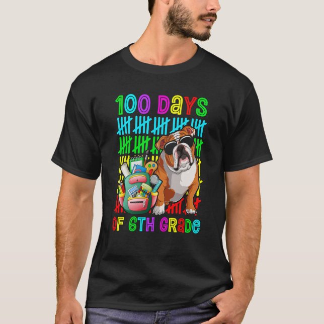 100th Day Of 6th Grade Boys Kids English Bulldog D T-Shirt (Front)