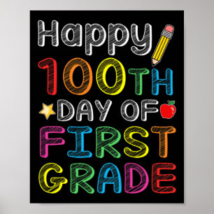 100th Day Of First Grade - Colourful 100 Days Gift Poster