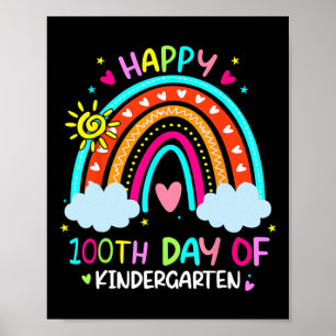 100th Day Of Kindergarten School Rainbow 100 Days  Poster