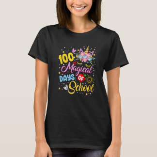 100th Day of Kindergarten Unicorn Face Girl 100 Ma T-Shirt