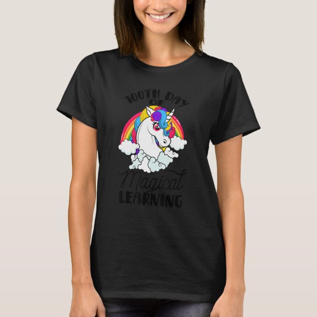 100th Day Of Magical Learning Cute Unicorn Teacher T-Shirt (Front)
