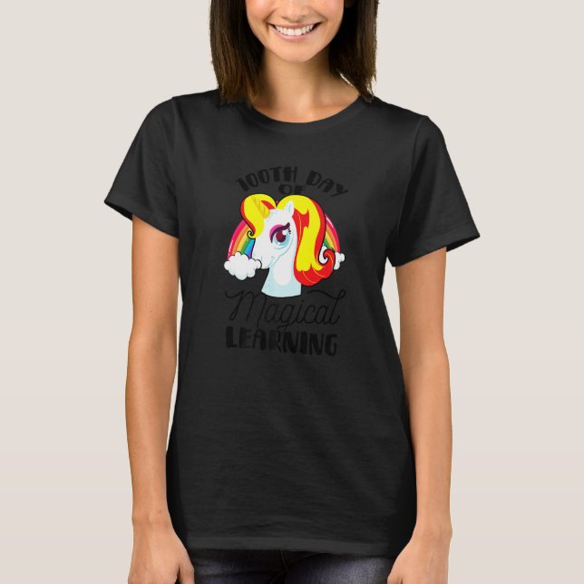 100th Day Of Magical Learning Cute Unicorn Teacher T-Shirt (Front)
