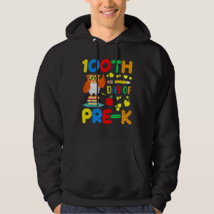 100th Day Of Pre K Student Owl 100 Days Of School Hoodie