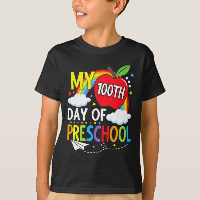 100th Day Of Preschool Fun Students Kids Child 100 T-Shirt (Front)