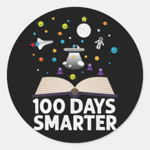 100th Day Of School 100 Days Smarter Books Space  Classic Round Sticker