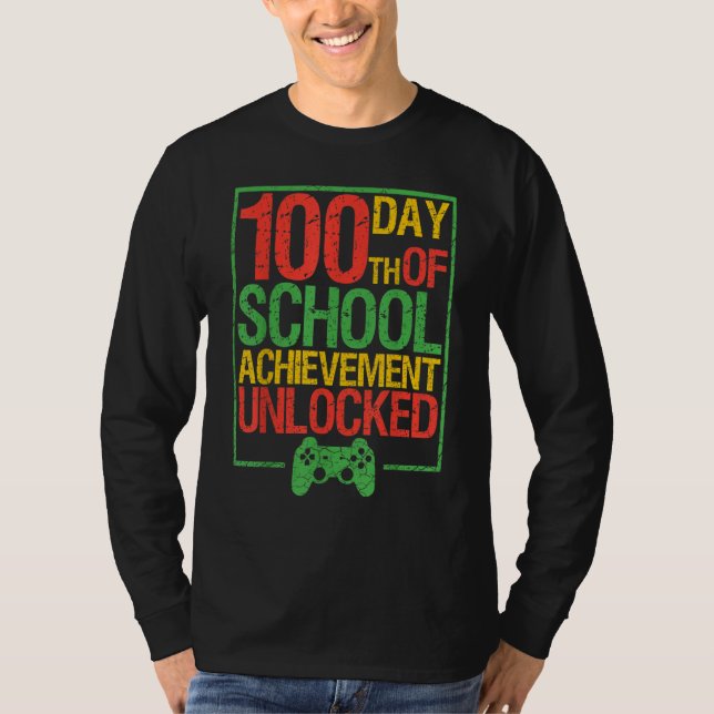100th Day Of School Achievement Unlocked Gamers Bo T-Shirt (Front)