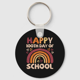 100th Day Of School Black Rainbow 100 Days Teacher Key Ring