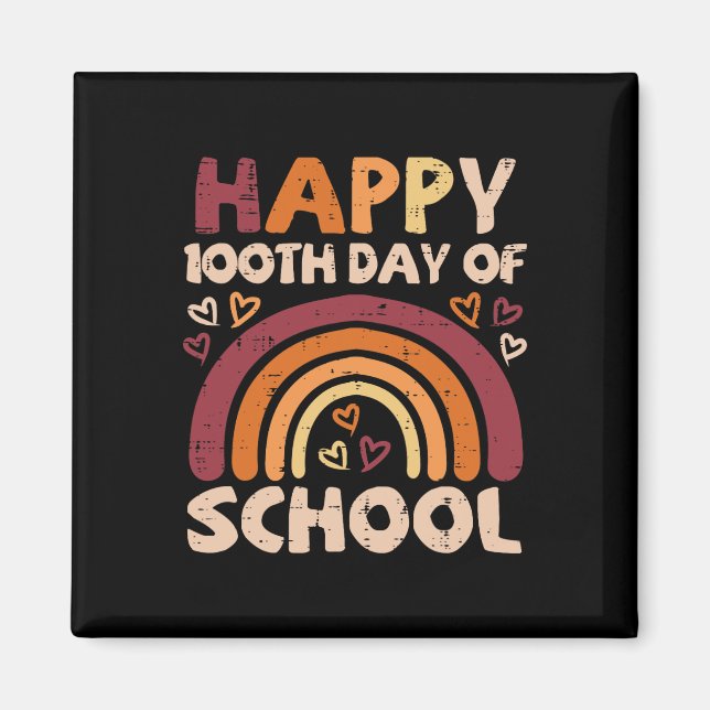 100th Day Of School Black Rainbow 100 Days Teacher Magnet (Front)