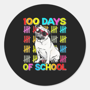 100th Day Of School Boys Kids 100 Days School Pug  Classic Round Sticker