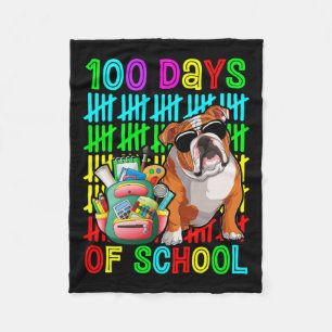 100th Day Of School Boys Kids English Bulldog Dog  Fleece Blanket