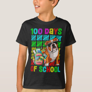 100th Day Of School Boys Kids English Bulldog Dog  T-Shirt