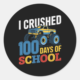 100th Day Of School Boys Kids I Crushed 100 Days O Classic Round Sticker