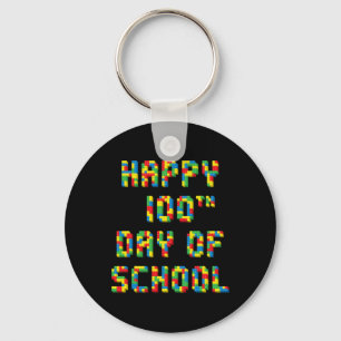 100th Day Of School Build Blocks Teachers Kids  Key Ring