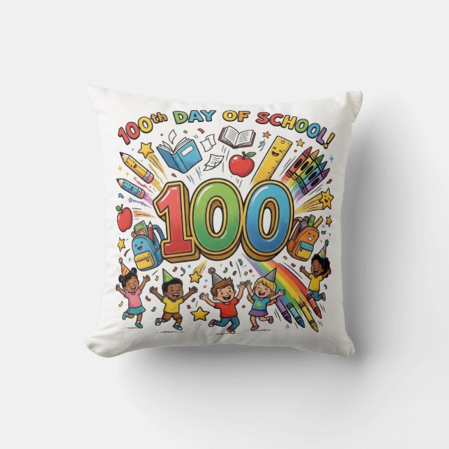 100th Day of School Colorful Celebration Design –  Cushion (Front)