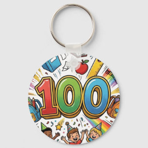 100th Day of School Colorful Celebration Design –  Key Ring