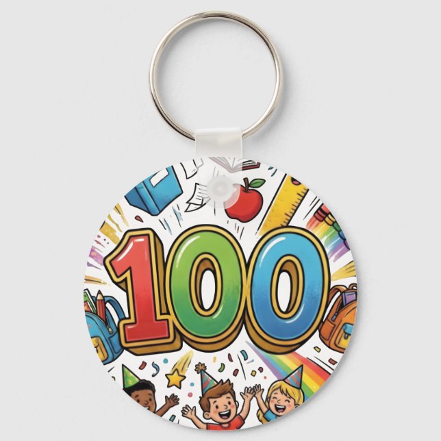 100th Day of School Colorful Celebration Design –  Key Ring (Front)