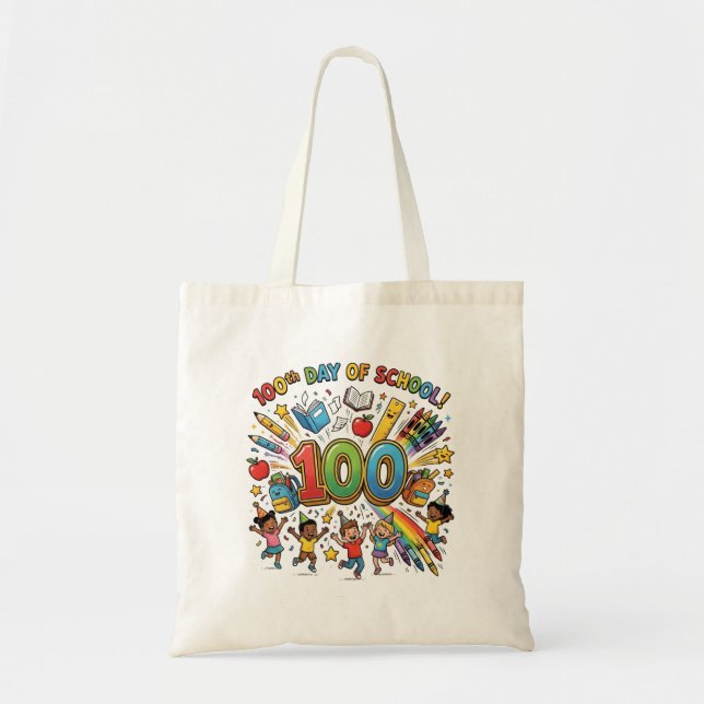 100th Day of School Colorful Celebration Design –  Tote Bag (Front)