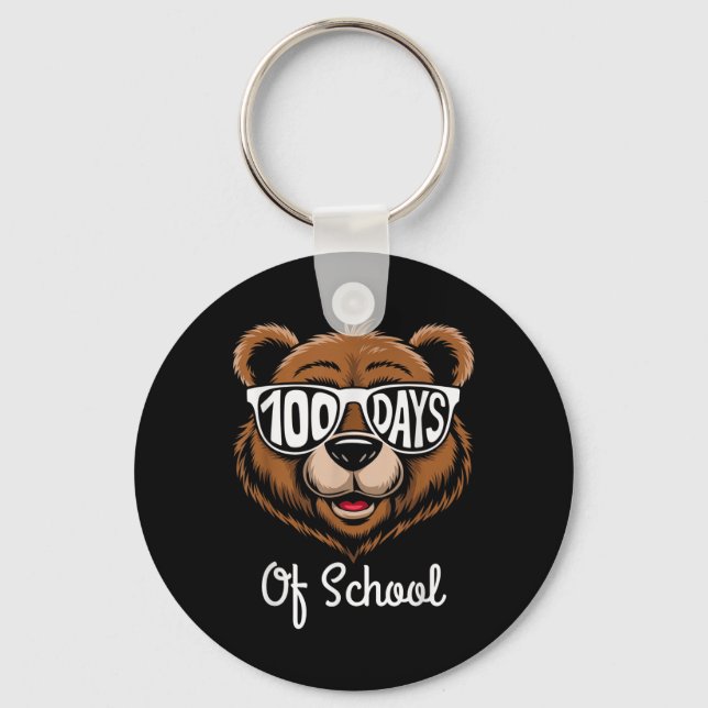 100th Day Of School Cool Bear 100 Days Smarter For Key Ring (Front)