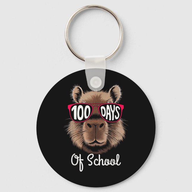 100th Day Of School Cool Capybara 100 Days Smarter Key Ring (Front)