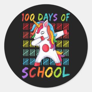 100th Day of School Dabbing Unicorn 100 Magical Da Classic Round Sticker