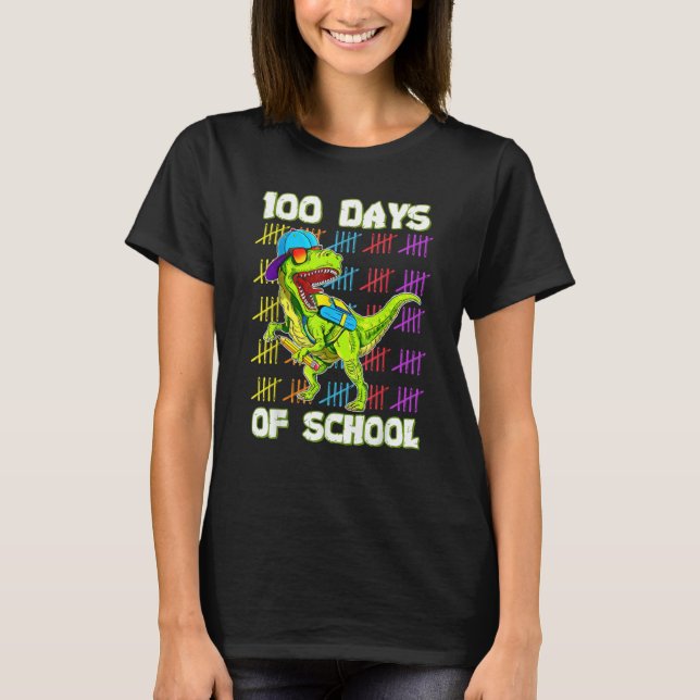100th Day Of School Dino Kids Happy 100 Days Dinos T-Shirt (Front)