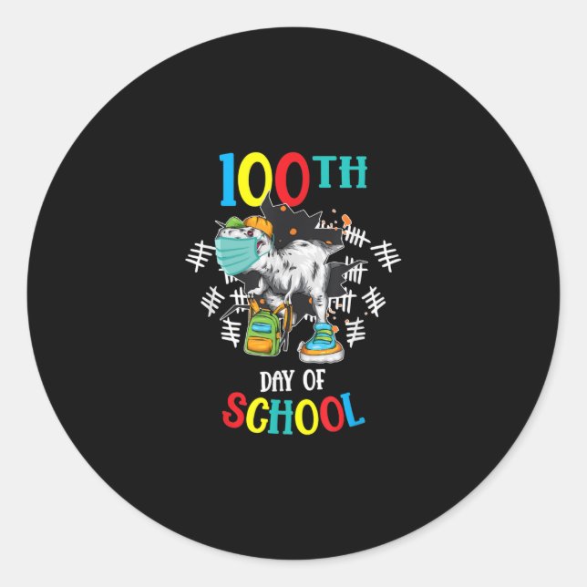 100th Day Of School Dinosaurs Mask Virtual Classic Round Sticker (Front)