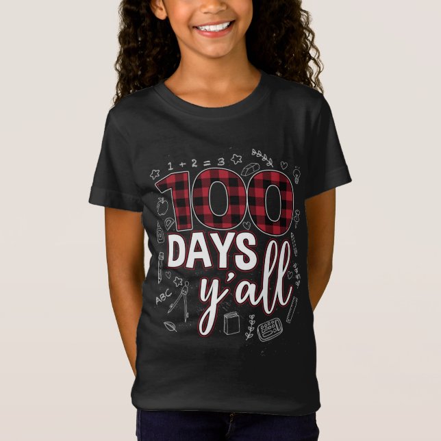100th Day of School For Teachers Buffalo Plaid Red T-Shirt (Front)
