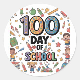 100th Day of School Fun T-Shirt   Colorful Kids &  Classic Round Sticker