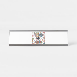100th Day of School Fun T-Shirt   Colorful Kids &  Desk Name Plate
