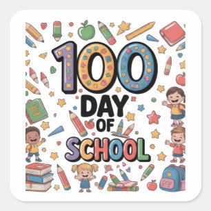 100th Day of School Fun T-Shirt   Colorful Kids &  Square Sticker