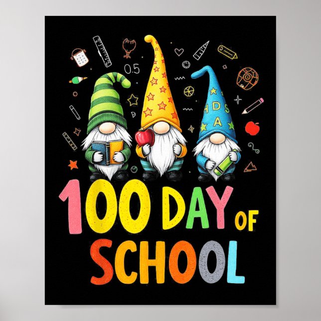 100th Day Of School Gnome Fun Teachers And Student Poster (Front)