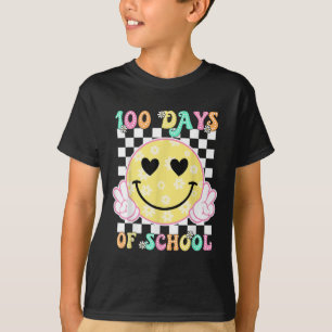 100th Day Of School Groovy Smile Face 100 Days Boy T-Shirt