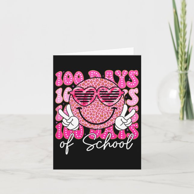 100th Day Of School Groovy Smile Face 100 Days Tea Card (Front)