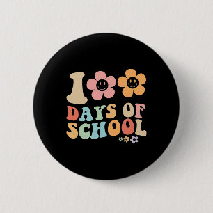 100th day of school groovy vintage design for stud 6 cm round badge