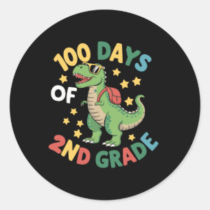 100th Day Of School Happy 100 Days 2nd Grade Dino Classic Round Sticker