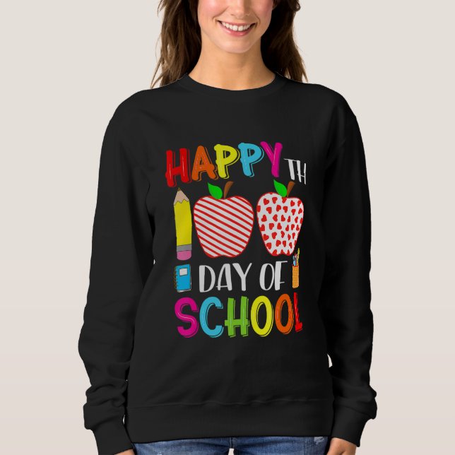 100th Day Of School Hearts Stripes Teacher And Stu Sweatshirt (Front)