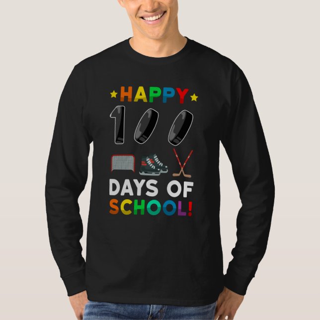 100th Day Of School Hockey 100 Days Of School Spor T-Shirt (Front)
