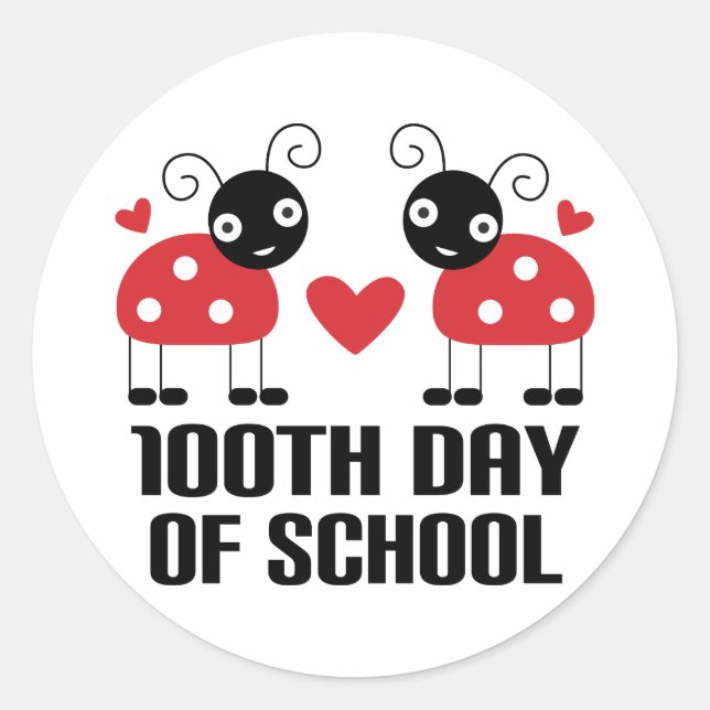100th Day Of School Ladybug Teacher Gift Classic Round Sticker (Front)