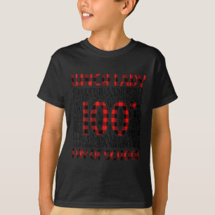 100th Day Of School Lunch Lady Typography Red Plai T-Shirt