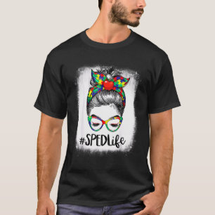 100th Day Of School Messy Bun Sped Teacher Autism T-Shirt