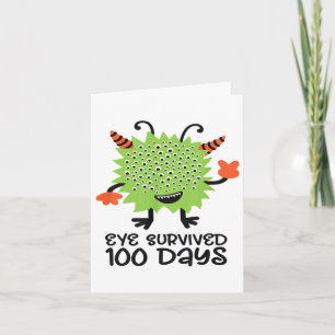 100th Day Of School Monster Boys Kids Eye Survived Card