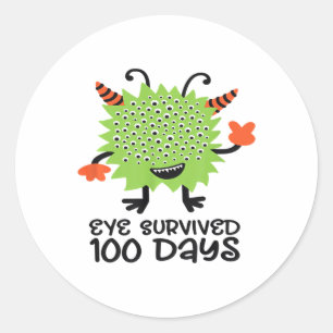 100th Day Of School Monster Boys Kids Eye Survived Classic Round Sticker