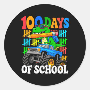 100th Day Of School Monster Truck Dinosaur 100 Day Classic Round Sticker