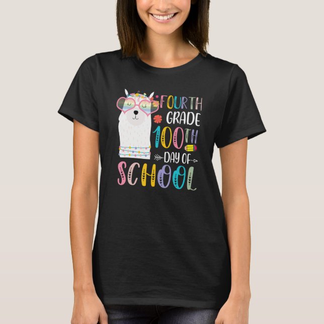 100th day of School No Prob Llama 100 Days Of Four T-Shirt (Front)