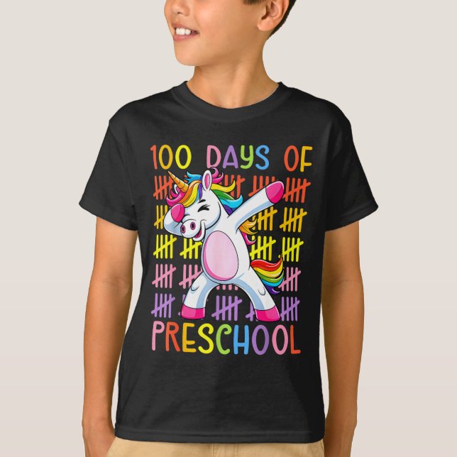 100th Day Of School Of Preschool Unicorn 100 Days  T-Shirt (Front)