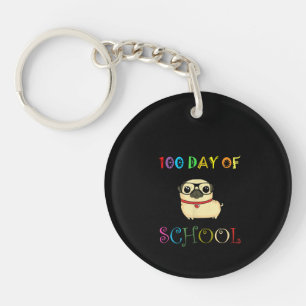 100th Day Of School Pug Dog Teachers Kids Happy Key Ring
