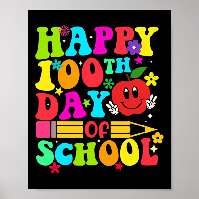 100th Day Of School Retro 100 Days Teacher Student Poster (Front)