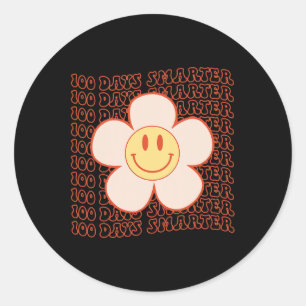 100th Day Of School Retro Groovy Happy Face 100 Da Classic Round Sticker