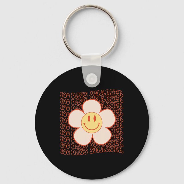 100th Day Of School Retro Groovy Happy Face 100 Da Key Ring (Front)